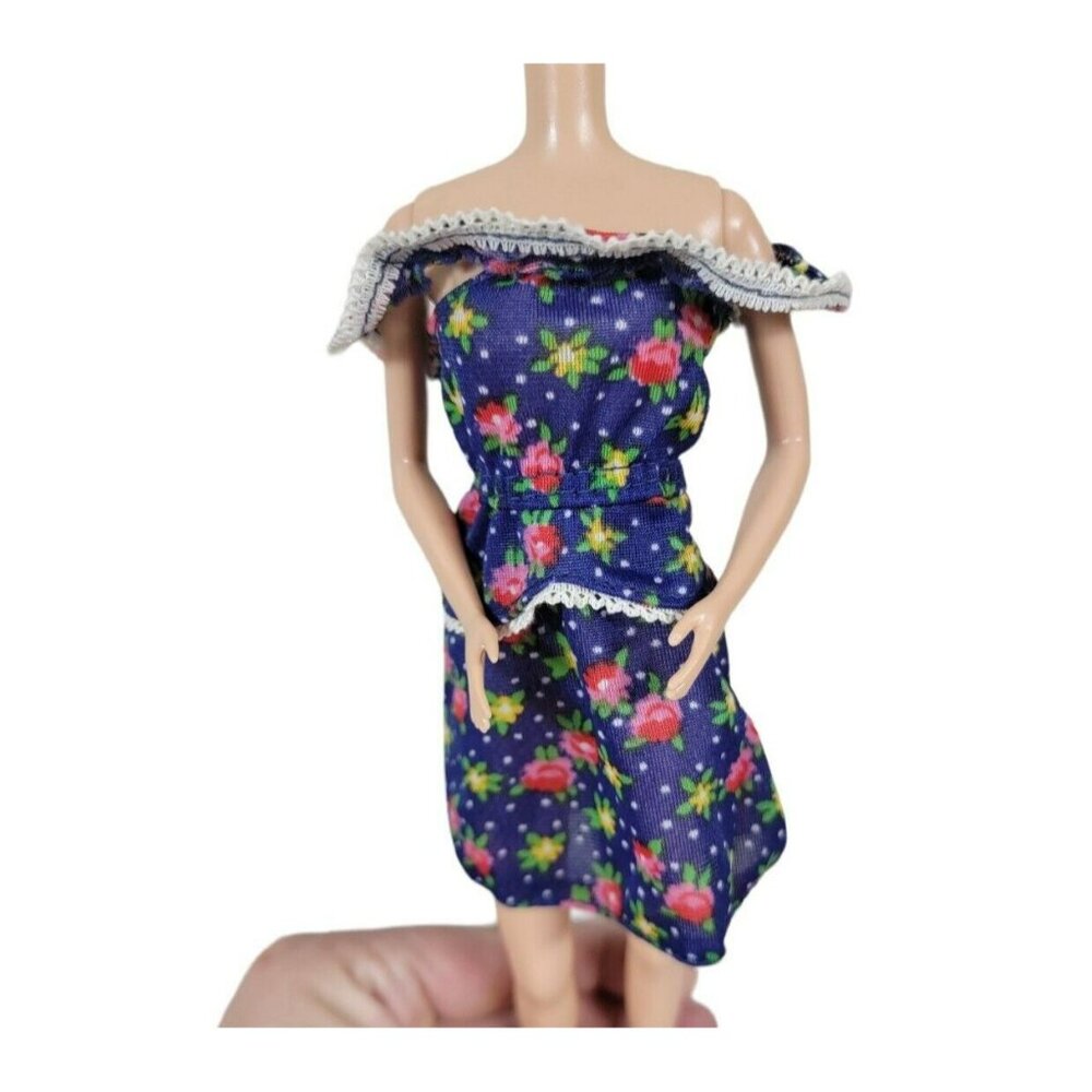 Barbie - Vintage‎ - Best Buy - # 7204 - Navy Floral tricot Dress - 1975